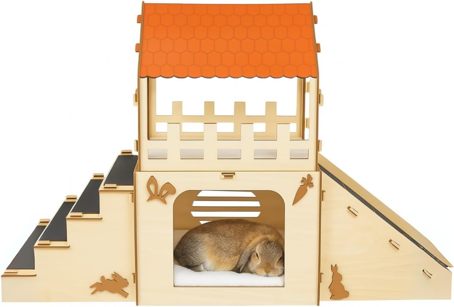 Rabbit Hideout House Wooden Bunny Castle for Small Pets Indoor Cage