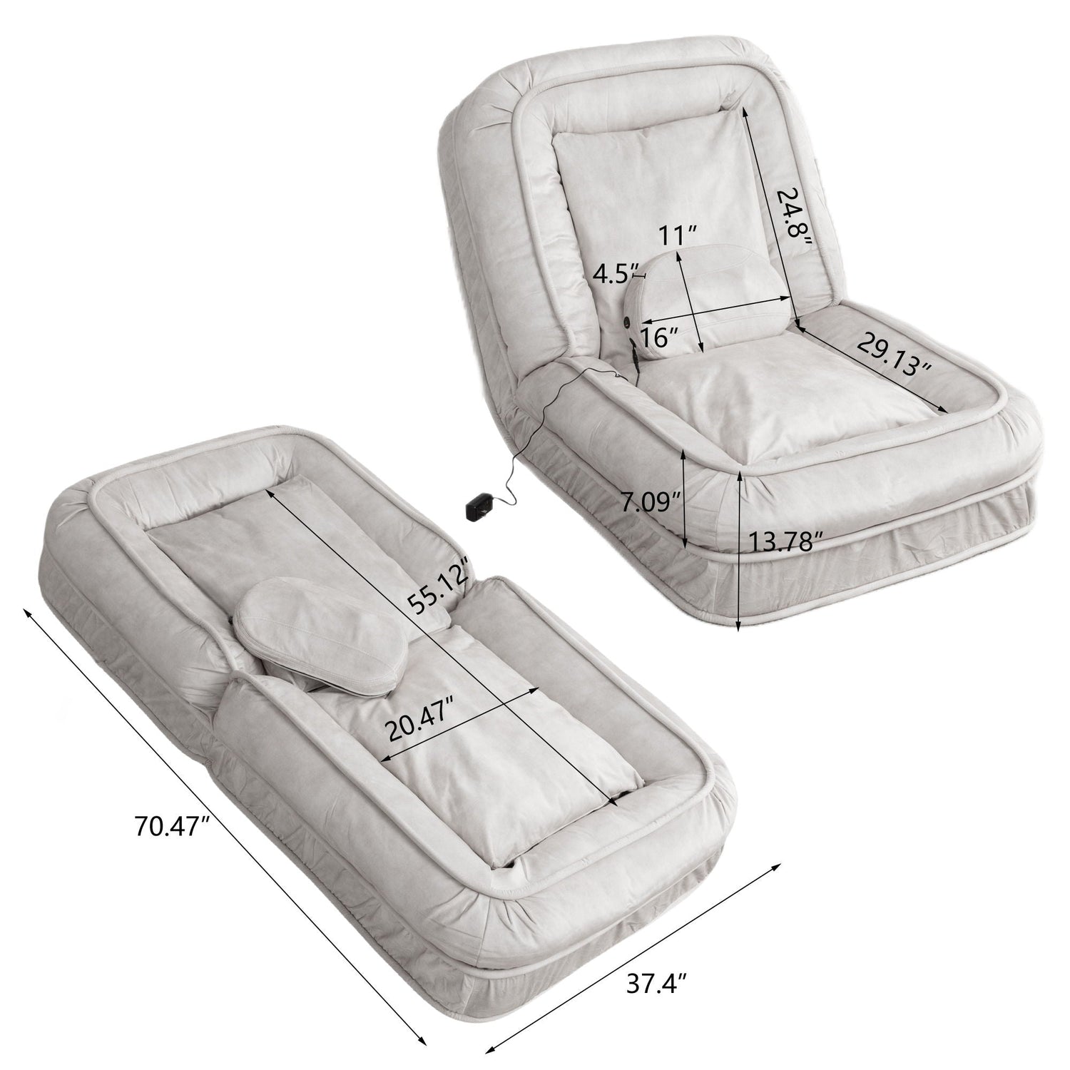 Upholstered Human Dog Bed And Pets, Bean Bag Floor Sofa With Massage Pillow, 5 Adjustable Positions &amp; 2 Soft Pillows