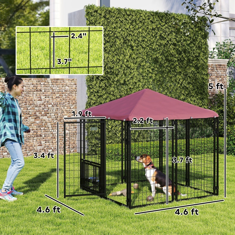 Welded Wire Outdoor Dog Kennel, Waterproof Cover, 4.6x4.6x5 Feet