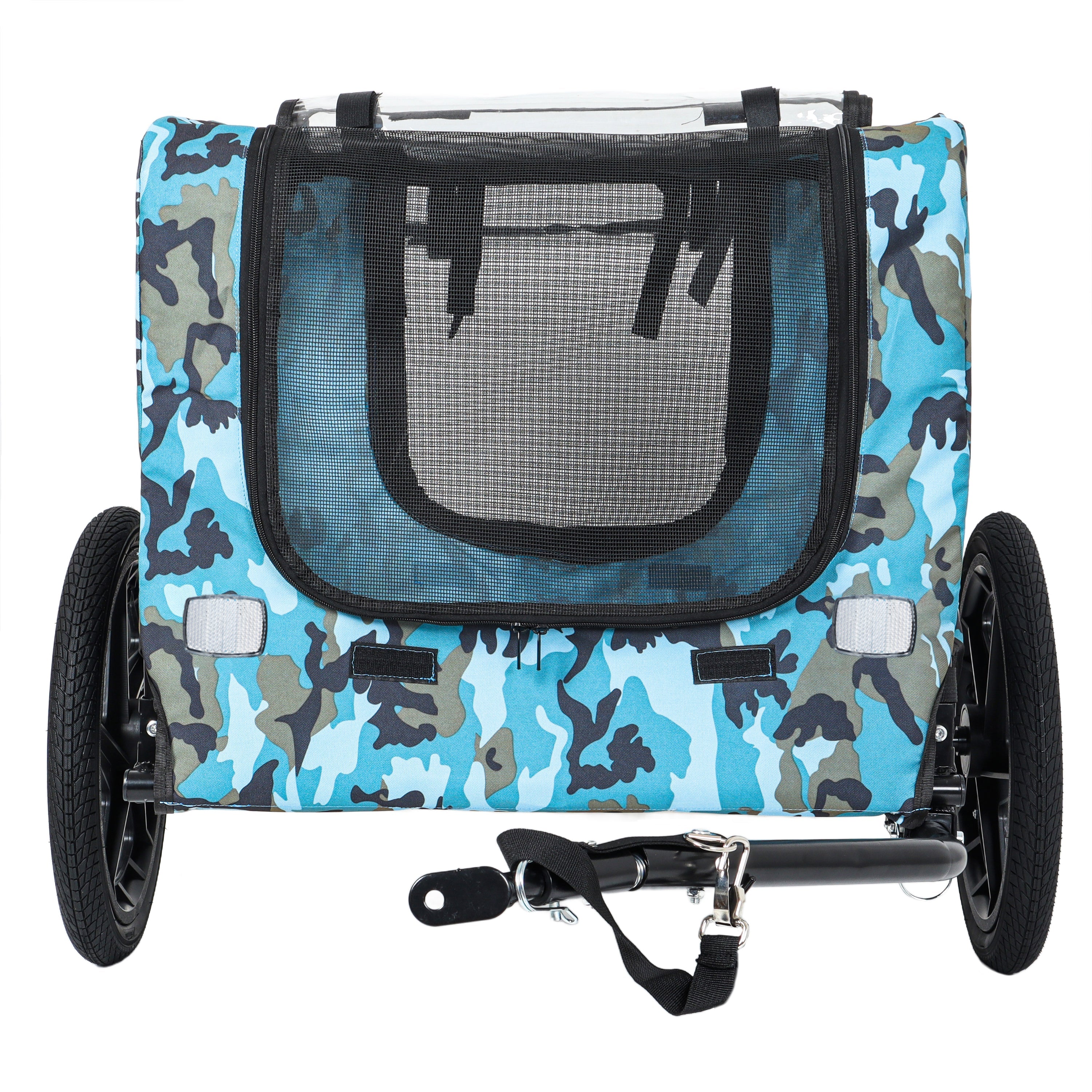 Outdoor Heavy Duty Collapsible Pet Bike Trailer with 16-Inch All-Terrain Wheels &amp; Universal Hitch – Foldable Dog/Cargo Carrier Cart for Bicycles, blue+black