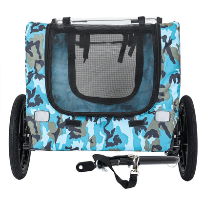 Outdoor Heavy Duty Collapsible Pet Bike Trailer with 16-Inch All-Terrain Wheels &amp; Universal Hitch – Foldable Dog/Cargo Carrier Cart for Bicycles, blue+black