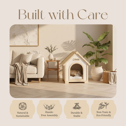 Indoor Dog House With Cushion Pet House For Small Dogs &amp; Cats - Creamy White / Light Yellow