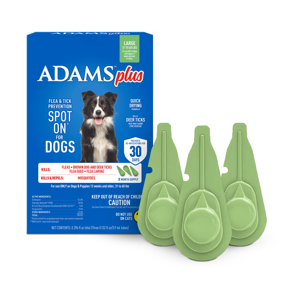 Adams Plus Flea &amp; Tick Spot On 3 Doses 30 Day Control for Large Dogs 31-60lbs