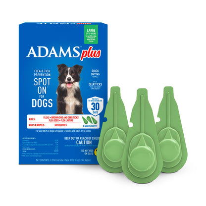 Adams Plus Flea &amp; Tick Spot On 3 Doses 30 Day Control for Large Dogs 31-60lbs