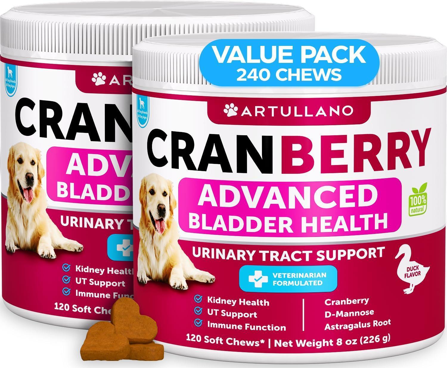 Dog UTI Treatment 240 Chews 2-Pack Cranberry Bladder &amp; Kidney Support