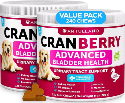 Dog UTI Treatment 240 Chews 2-Pack Cranberry Bladder &amp; Kidney Support