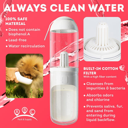 Portable Dog Water Bottle Dispenser 12 oz Silicone Strap &amp; Filter