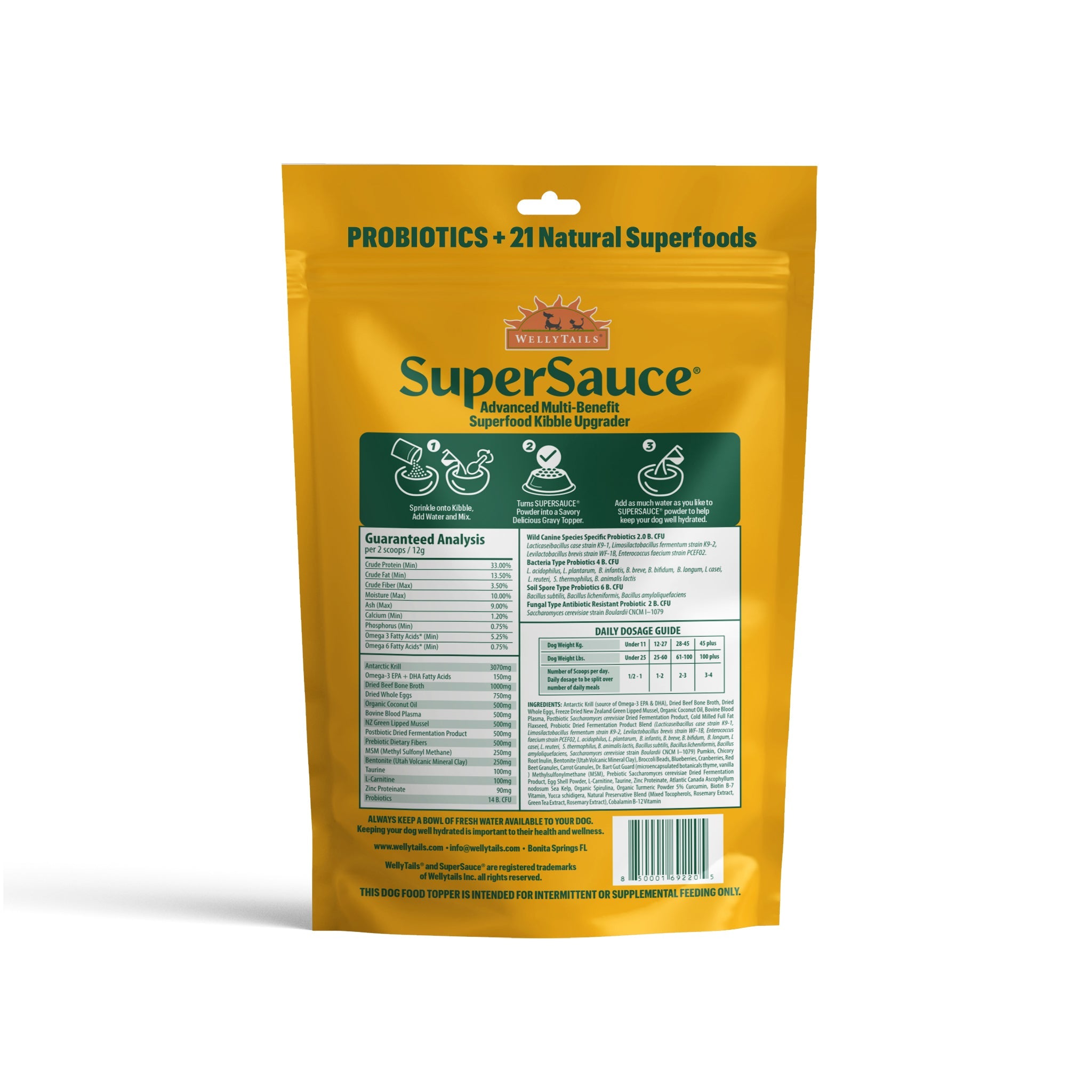 SuperSauce 12-In-1 Multifunctional Probiotic Kibble Topper Powder for Dogs — 60 Scoops, 12.7 oz. (360g)