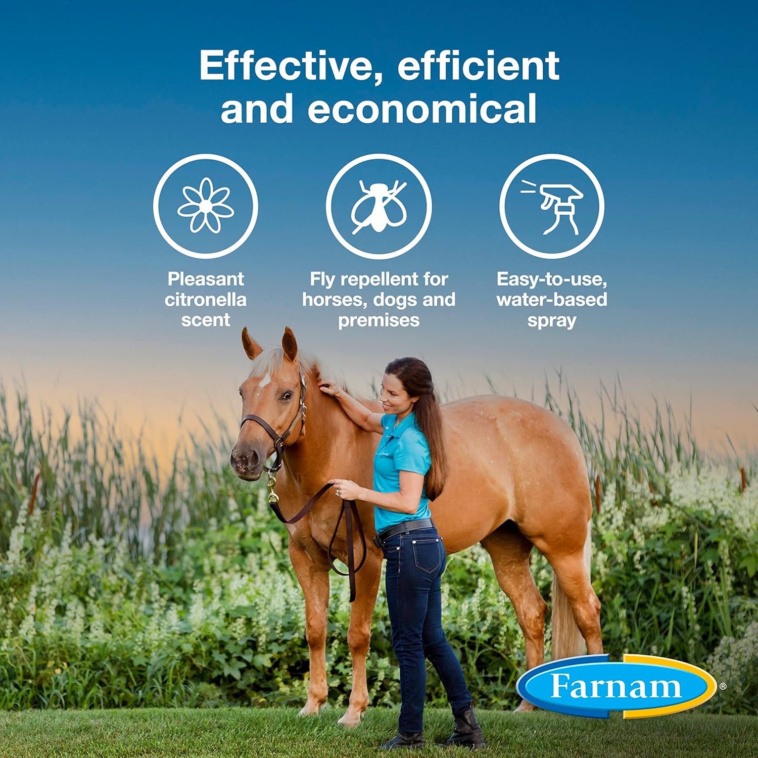 Farnam Bronco Equine Fly Spray Plus Citronella Repellent 32 oz. for Horses &amp; Dogs 2PK