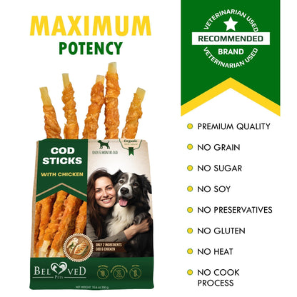 Cod Sticks Dog Treats Chicken-Wrapped Rawhide-Free &amp; Grain-Free Chews