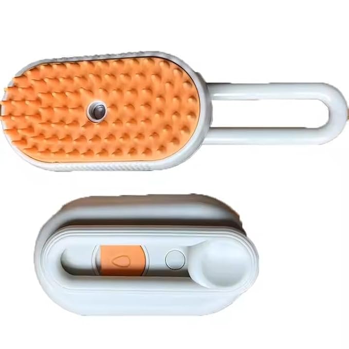 3-in-1 Steam Pet Brush for Cats &amp; Dogs – Self-Cleaning Grooming Comb with Spray Mist, Massage &amp; Shedding, Rechargeable USB, Anti-Static, Foldable Handle – White (WHITE)