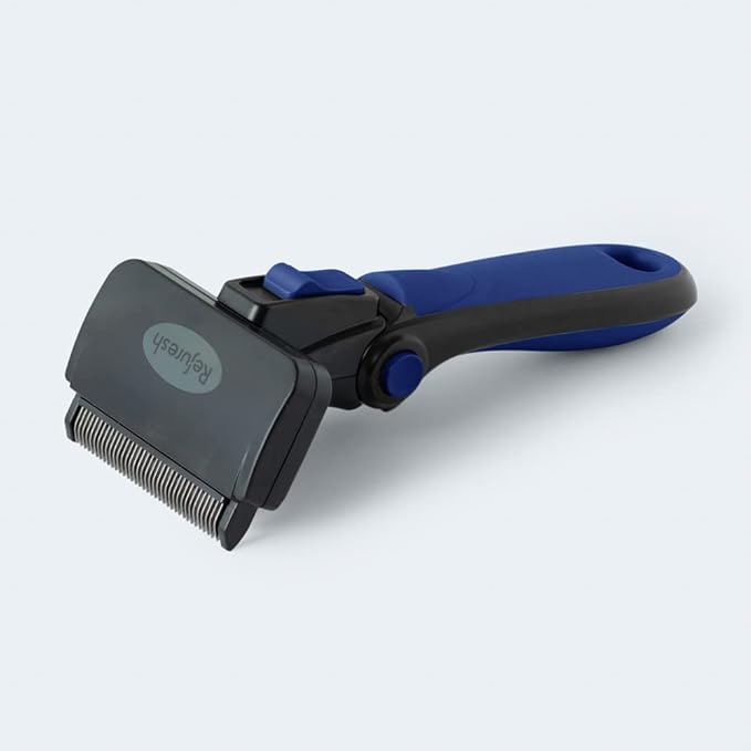 Deshedding Dog Brush for Long Hair (Medium,Blue) – Gentle Deshedding tool for Dogs &amp; Cats – Reduces shedding, without damaging topcoat. Removes Loose Fur &amp; Dead Undercoat.