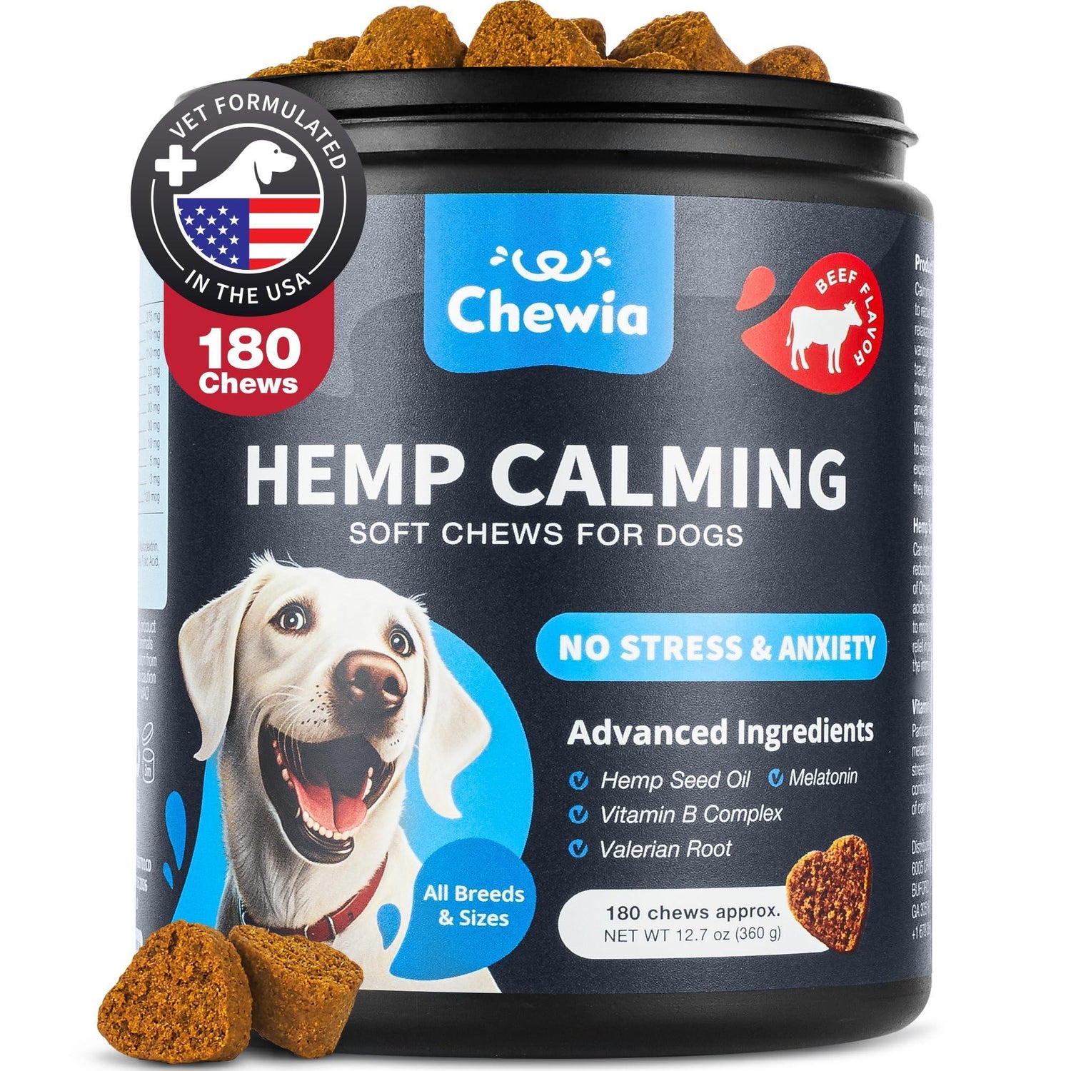 Hemp Calming Chews for Dogs Anxiety Relief L-Theanine &amp; Chamomile