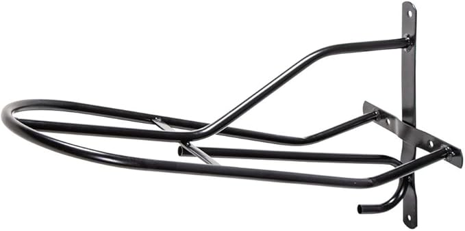 Black English &amp; Western Saddle Rack | Organize Tack Room | Sleek and Durable | PVC Coated Steel | Mounts Easily | Includes Hook to Hold a Bridle, Helmet or Other Items
