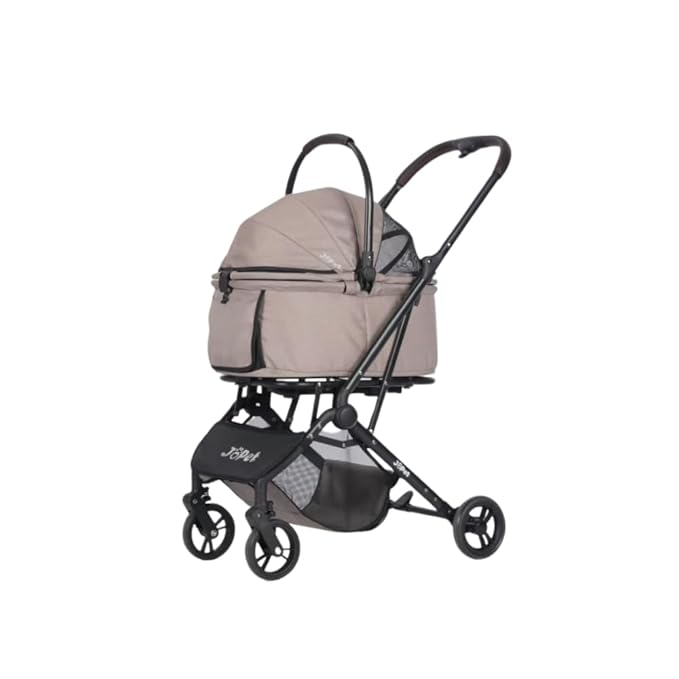 Pet Stroller, Small to Medium Dogs &amp; Cats, Foldable, One-Hand Fold, Detachable Carrier, Latte Color