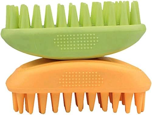 Dog Cat Pet Grooming Brush - Silicone Massage Brush for Deshedding and Bathing, Anti-Slip Rubber Shampoo Brush for Long &amp; Short Hair Dogs and Cats (Orange)