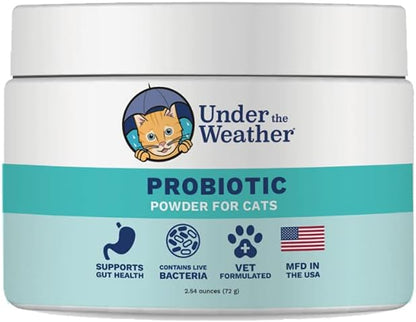 Under the Weather Pet Probiotics Powder for Cats | Vet Formulated Probiotic Supplement for Digestive Gut Health | Promotes Good Digestion &amp; Immunity | Aids Occasional Diarrhea for Cats (2.54 Oz)