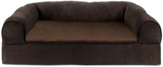 Furhaven Orthopedic Dog Bed for Large Dogs w/ Removable Bolsters &amp; Washable Cover, For Dogs Up to 95 lbs - Plush &amp; Suede Sofa - Espresso, Jumbo/XL