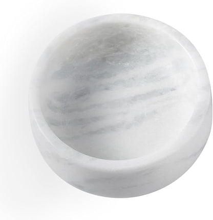 White Marble Dog Bowls, Non-Slip Dog Food Water Bowl Small, Heavy Duty Pet Bowl for Cats and Medium Dogs, Weighted African Natural Marble, Holds 4 Cups(5lbs)