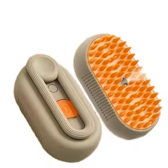 3-in-1 Steam Pet Brush for Cats &amp; Dogs – Self-Cleaning Grooming Comb with Spray Mist, Massage &amp; Shedding, Rechargeable USB, Anti-Static, Foldable Handle (TAN)