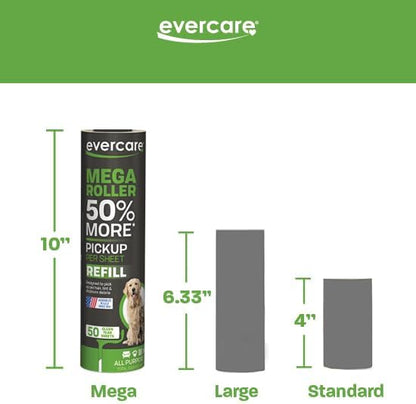 Evercare 10” Mega All-Purpose Pet Hair Lint Roller Refill, 50 Sheets – Sticky Roller for Pet Hair, Cat &amp; Dog Hair Remover, Lint Remover, Pet Hair Remover for Furniture, Clothing &amp; Cars