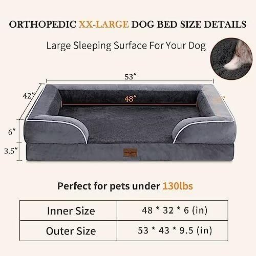 Comfort Expression Dog Beds Memory Foam, XXL Orthopedic Waterproof Dogs Beds, Giant Washable Dog Beds with Bolster &amp; Removable Cover(XX-Large,Leaden Grey)