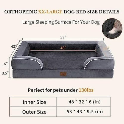 Comfort Expression Dog Beds Memory Foam, XXL Orthopedic Waterproof Dogs Beds, Giant Washable Dog Beds with Bolster &amp; Removable Cover(XX-Large,Leaden Grey)