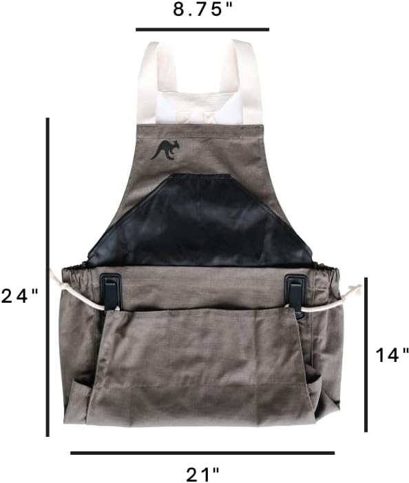 Roo Gardening Apron with Pockets &amp; Harvesting, Picking Pouch - Adjustable, Water-resistant, Washable Canvas Cotton