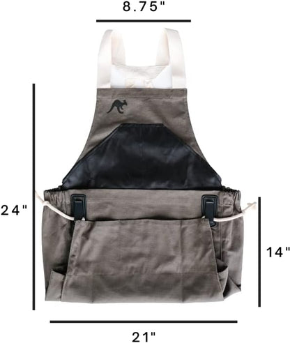 Roo Gardening Apron with Pockets &amp; Harvesting, Picking Pouch - Adjustable, Water-resistant, Washable Canvas Cotton