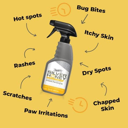 Absorbine Silver Honey Hot Spot &amp; Wound Care Spray Gel 8oz Bottle, Manuka Honey &amp; MicroSilver BG, Medicated for Dogs, Cats, Small Animals