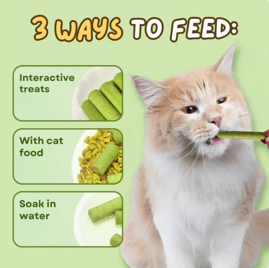 Primeco Cat Grass Teething Stick, Natural Grass Molar Rod Made of Chicken &amp; Cat Grass, 6 PCS Per Bag for Cat Indoor Teeth Cleaning, Hairball Removal, Dental Care, Increase Appetite (4 pcs)