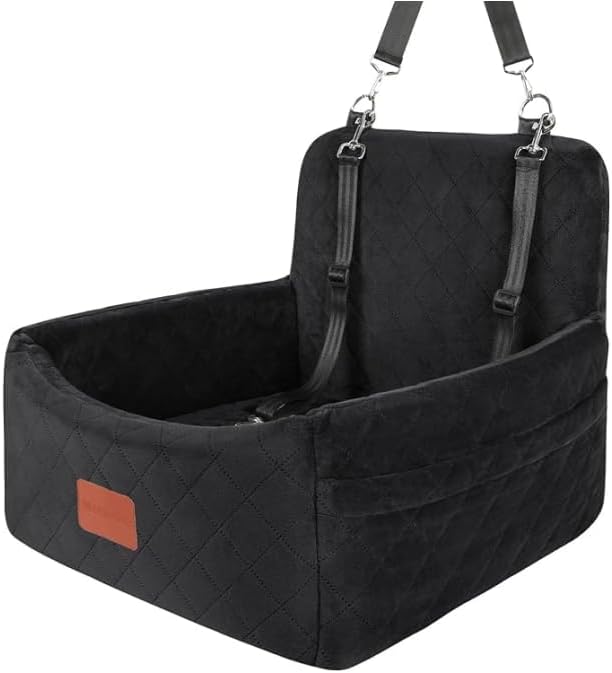 Dog Car Seat for Small Dogs Under 30lbs, Washable Pet Travel Car Bed with Memory Foam,Fully Detachable Cover,2 Storage Pockets &amp; Safety Leash,Non-Slip Bottom(Black)