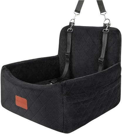 Dog Car Seat for Small Dogs Under 30lbs, Washable Pet Travel Car Bed with Memory Foam,Fully Detachable Cover,2 Storage Pockets &amp; Safety Leash,Non-Slip Bottom(Black)