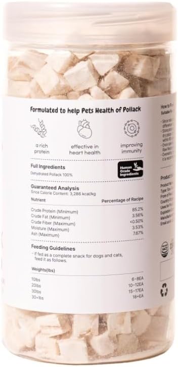 Puppyluv Treat - Freeze Dried Pollock Dog &amp; Cat Treats, Wild Caught, Single Ingredient, Natural High Protein &amp; Fish Oil, Grain Free, Gluten Free, 2.8oz
