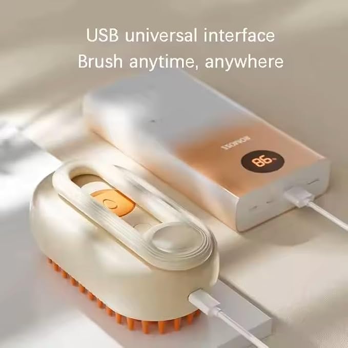 3-in-1 Steam Pet Brush for Cats &amp; Dogs – Self-Cleaning Grooming Comb with Spray Mist, Massage &amp; Shedding, Rechargeable USB, Anti-Static, Foldable Handle – White (WHITE)