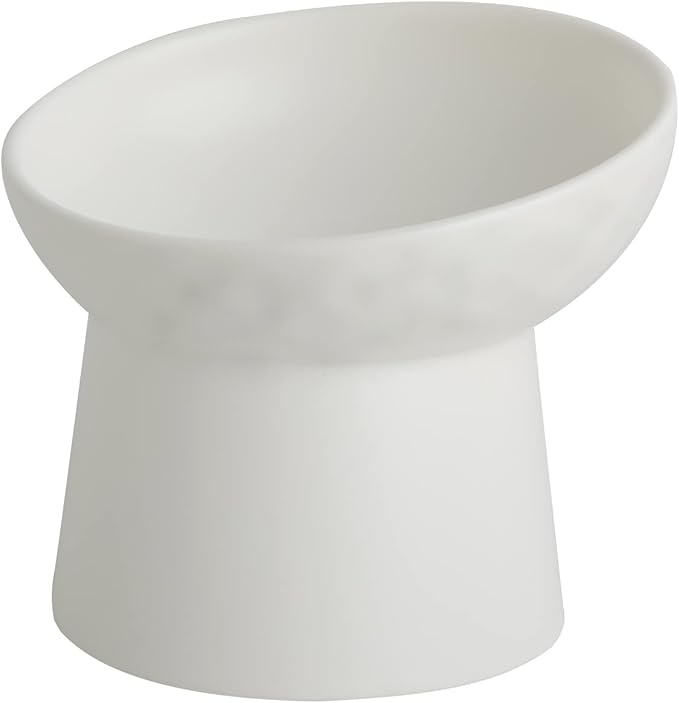 Small Ceramic Raised Cat Bowls, Tilted Elevated Food or Water Bowls, Stress Free, Backflow Prevention, Dishwasher and Microwave Safe, Lead &amp; Cadmium Free(White)