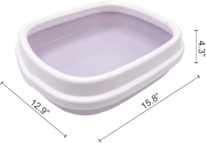 Cat Open Top Litter Box with Lid, Litter Mat, Poop Lifter Scoop &amp; Kitten Kitty Stainless Steel Feeding Dish Bowl, Starter Kit 4 Pack for Small cat Within 5 Months (Grey-Four Entries)