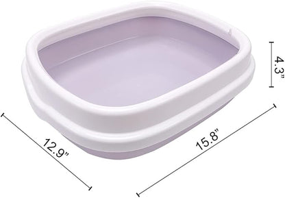 Cat Open Top Litter Box with Lid, Litter Mat, Poop Lifter Scoop &amp; Kitten Kitty Stainless Steel Feeding Dish Bowl, Starter Kit 4 Pack for Small cat Within 5 Months (Grey-Four Entries)