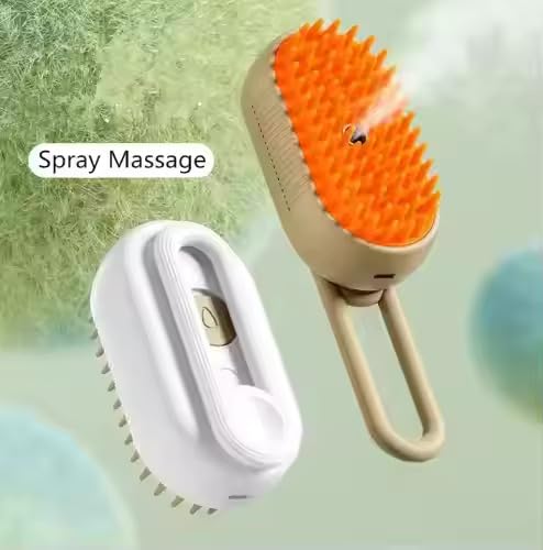 3-in-1 Cat Grooming Brush – Water Spray &amp; Self-Cleaning Shedding Brush for Cats &amp; Dogs – Pet Hair Removal &amp; Massage Comb for Long &amp; Short Hair (beige).