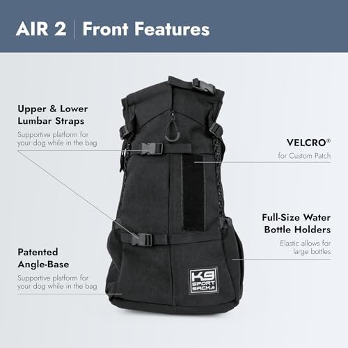 K9 Sport Sack Air 2 - Large, Jet Black - Ideal for Dogs with 20-22” Back Length - Durable, Breathable Backpack-Style Carrier - Perfect for Walks, Short Hikes &amp; Public Transportation