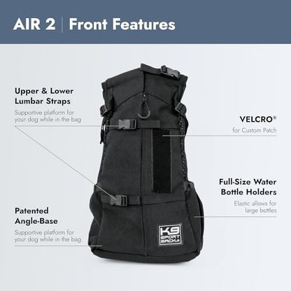 K9 Sport Sack Air 2 - Large, Jet Black - Ideal for Dogs with 20-22” Back Length - Durable, Breathable Backpack-Style Carrier - Perfect for Walks, Short Hikes &amp; Public Transportation