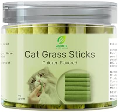Cat Grass Teething Sticks for Hairball Removal &amp; Teeth Cleaning, Chicken Flavored, Natural Dental Treats for Indoor Cats