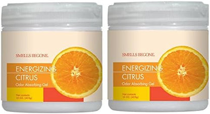 SMELLS BEGONE Air Freshener Odor Absorber Gel - 15 oz, Pack of 2 - Absorbs and Eliminates Odor in Pet Areas, Bathrooms, Cars, &amp; Boats - Made with Essential Oils - Energizing Citrus Scent