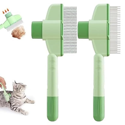 Cat Comb Dog Comb Pet Hair Removal Tool Flea for Cats and Dog Lice Cat Brush with Release Button Self-Cleaning with Long &amp; Short Stainless Steel Metal Teeth for Shedding
