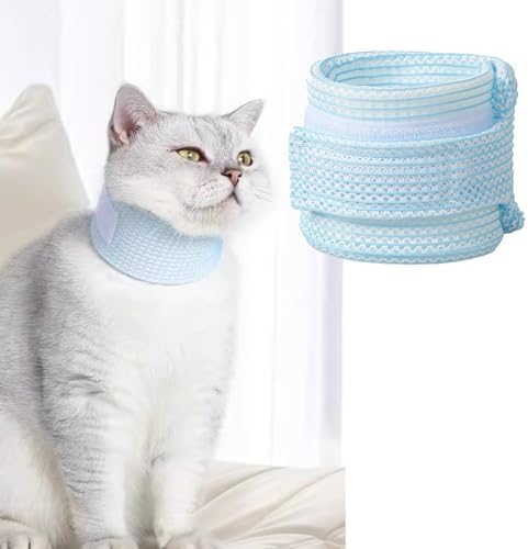 Cat Neck Brace Cover - Breathable &amp; Adjustable Elizabethan Collar for Post-Surgery Recovery Anti-Scratch Anti-Lick Protection, Cervical Cone for Small Medium Large Dogs Puppies Kittens (Medium,Blue)