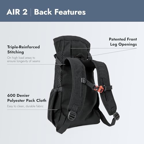K9 Sport Sack Air 2 - Large, Jet Black - Ideal for Dogs with 20-22” Back Length - Durable, Breathable Backpack-Style Carrier - Perfect for Walks, Short Hikes &amp; Public Transportation