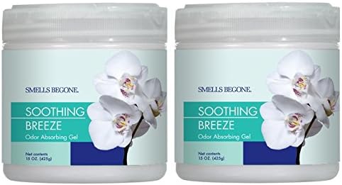 SMELLS BEGONE Air Freshener Odor Absorber Gel - 15 oz, Pack of 2 - Absorbs and Eliminates Odor in Pet Areas, Bathrooms, Cars, &amp; Boats - Made with Essential Oils - Soothing Breeze Scent