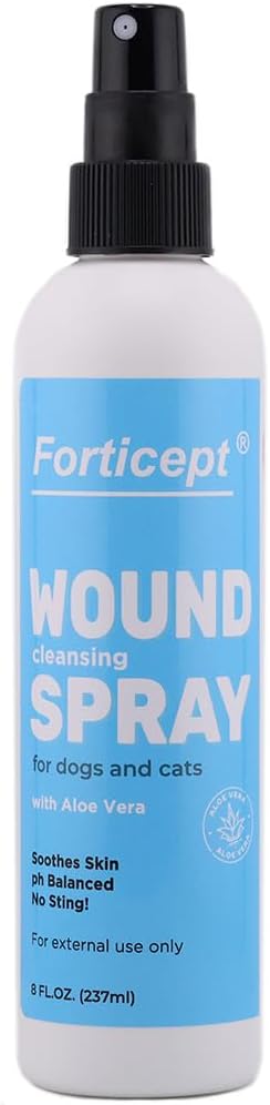 Forticept Hot Spot Spray for Dogs Cats &amp; Horses, Itch Relief Wound Cleanser with Aloe Vera, 8 oz