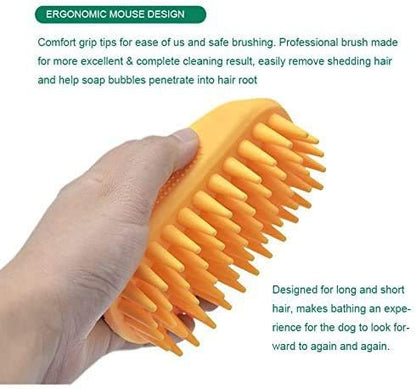 Dog Cat Pet Grooming Brush - Silicone Massage Brush for Deshedding and Bathing, Anti-Slip Rubber Shampoo Brush for Long &amp; Short Hair Dogs and Cats (Orange)