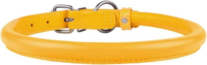 CollarDirect Rolled Leather Dog Collar, Soft Padded Round Puppy Collar, Handmade Genuine Leather Collar Dog Small Large Cat Collars 13 Colors (13-16 Inch, Pink Textured)